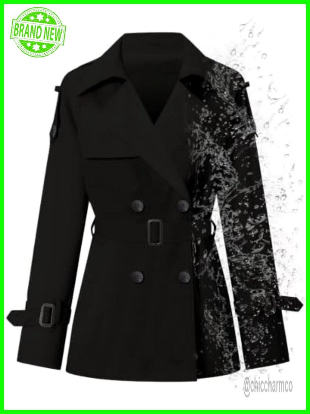 Water-Repellent Double Breasted Belted Short Trench Coat